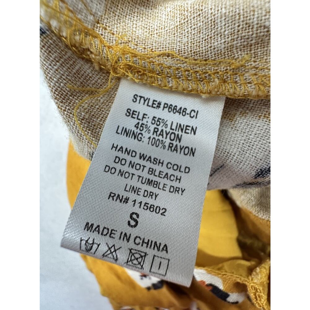 LUSH Womens Size Small Yellow Romper Knot Linen Front Shorts Boho Beach - Picture 8 of 10